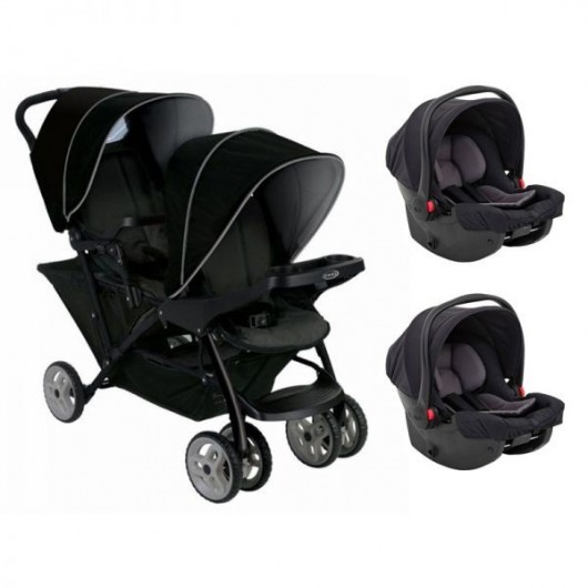 Poussette double évolutive Graco Stadium Duo black grey + 2 coques Graco  SnugEssentials I-size Midnight Black - Graco - Cabriole