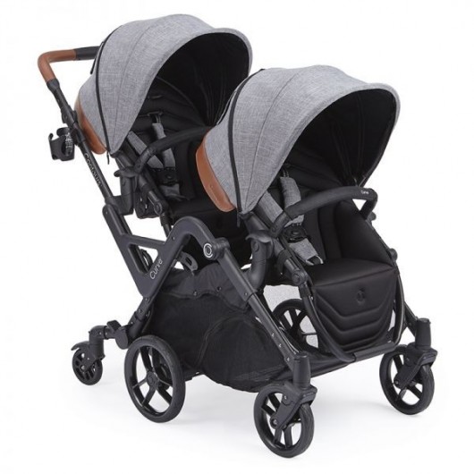 Poussette double Contours pas cher : Poussette double évolutive Contours  Curve Grise - 2 Coques Cybex Aton 5 Deep Black