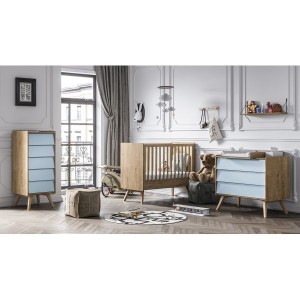 Chambre complète Vox Vintage Oak/Blue lit bébé