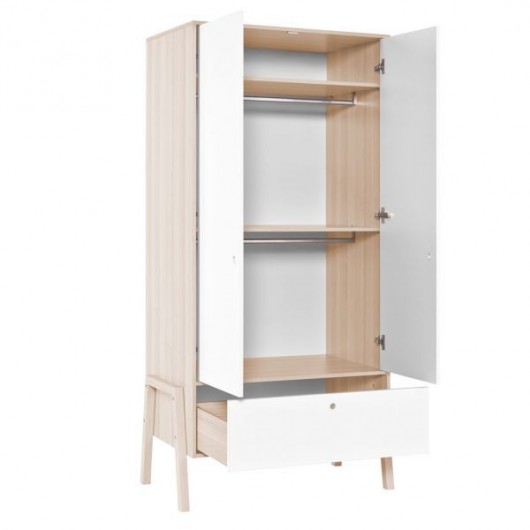 Armoire 2 portes + tiroir Spot Baby blanc/acacia Vox Baby