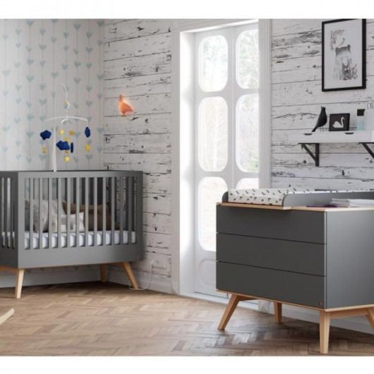 Lit bébé évolutif  70x140 cm Nature Vox Baby Gris foncé