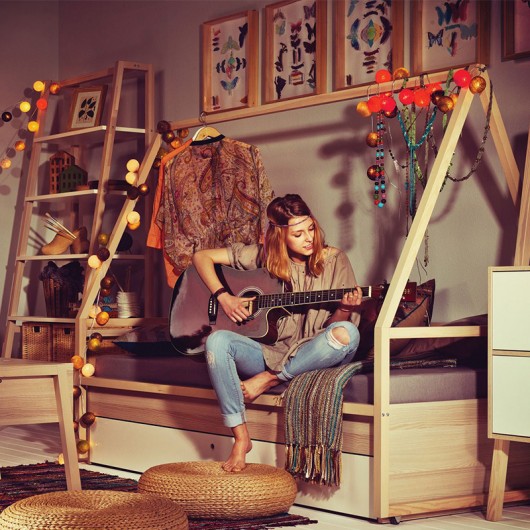 Lit junior Tipi Vox Spot Acacia avec tiroir et sommier - 90x200 cm