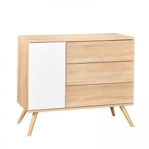 Commode 1 porte et 3 tiroirs Sauthon Seventies - Version tiroirs décor bois