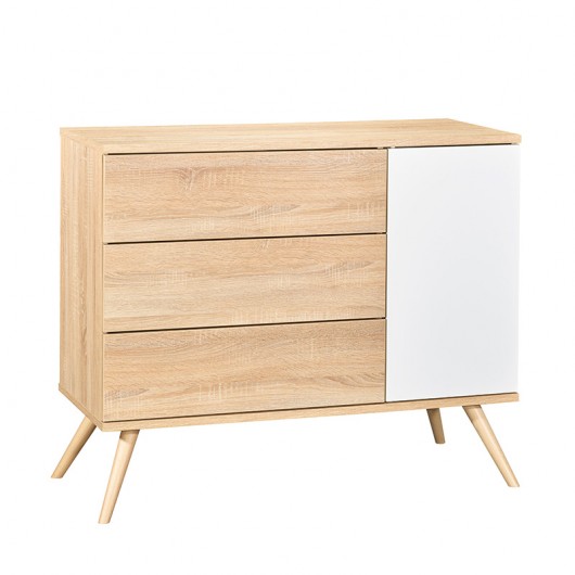 Commode 1 porte et 3 tiroirs Sauthon Seventies - Version tiroirs décor bois