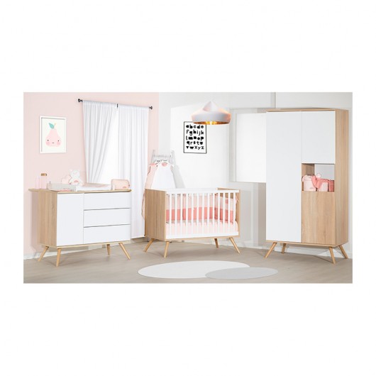 Commode 1 porte et 3 tiroirs Sauthon Seventies - Version tiroirs blancs