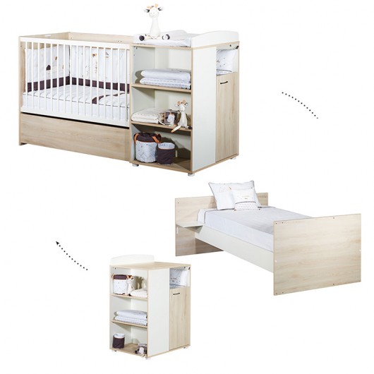 Lit Combine Evolutif Sauthon Vintage Hetre Cendre 1 X 60 Cm Sauthon Cabriole Bebe