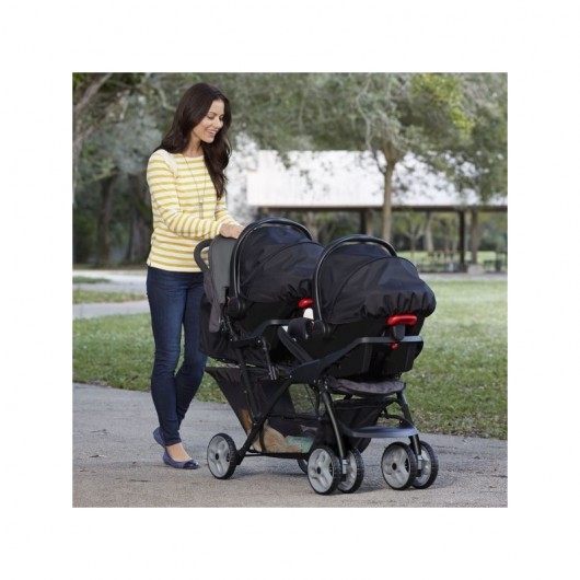 Poussette double évolutive Graco Stadium Duo black grey + 1 coque Graco SnugEssentials I-size Midnight Black