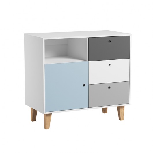 Chambre complète Vox Baby Concept White/Graphite/Grey/Sky blue, lit évolutif 70 x 140 cm + armoire 2 portes