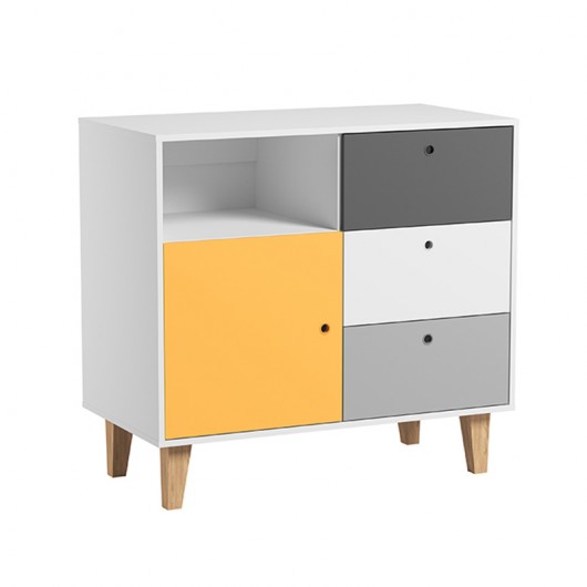 Chambre complète Vox Baby Concept White/Graphite/Grey/Saffron avec lit évolutif 70 x 140 cm