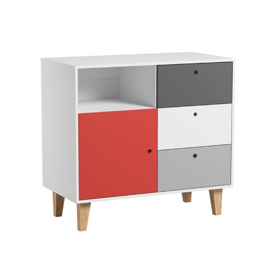 Chambre complète Vox Baby Concept White/Graphite/Grey/Red avec lit évolutif 70 x 140 cm