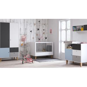 Chambre complète évolutive Vox Baby Concept White/Graphite/Grey/Sky blue, lit 70 x 140 cm + armoire 2 portes