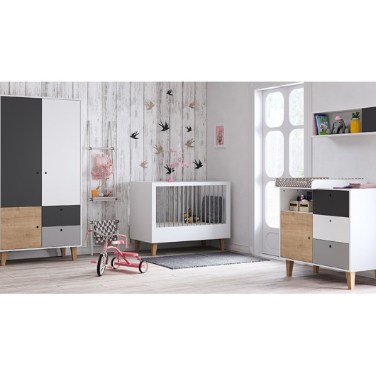 Chambre complète évolutive Vox Baby Concept White/Graphite/Grey/Oak avec lit 70 x 140 cm