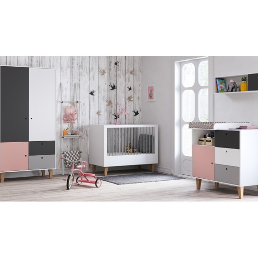 Chambre complète évolutive Vox Baby Concept White/Grey/Pink avec lit 70 x 140 cm