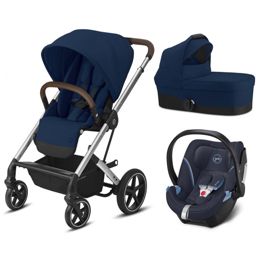 Poussette 3 en 1 Cybex pas cher : Poussette 3 en 1 Cybex Balios S Lux SLV -  Aton 5 - Nacelle Cot S Navy Blue