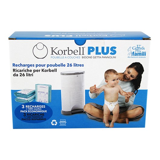 Pot Bébé Korbell pas cher : Pack de 3 recharges Korbell pour poubelle à  couches Classic 16L