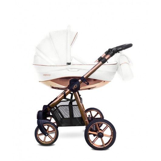 Poussette combinée Mommy - Nacelle Glossy White - Châssis Rose Gold