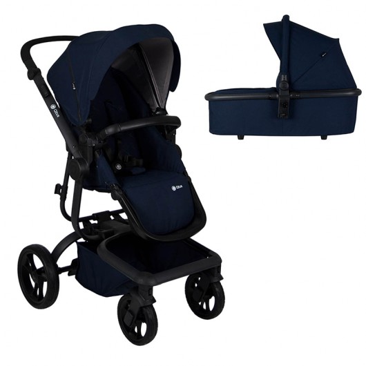 Poussette combinée Qtus Spider Bleu - cadre noir + nacelle 2020