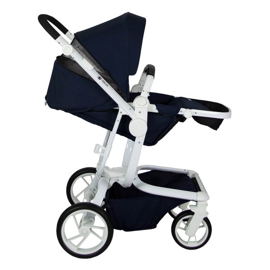 Poussette combinée Qtus Spider Bleu - cadre blanc + nacelle 2020