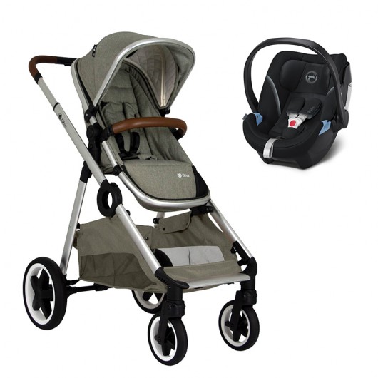 Poussette combinée Qtus DuetPro Vert 2020 - Coque Cybex Aton 5 Deep Black