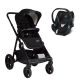 Poussette combinée Qtus DuetPro Plein Noir - Cadre noir - Coque Cybex Aton 5 Deep Black