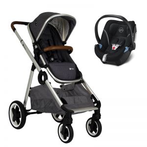 Poussette combinée Qtus DuetPro Gris foncé 2020 - Coque Cybex Aton 5 Deep Black