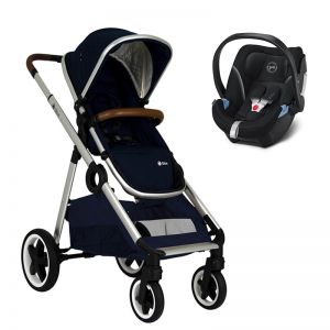 Poussette combinée Qtus DuetPro Bleu 2020 - Coque Cybex Aton 5 Deep Black