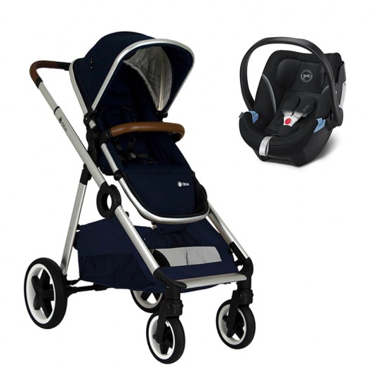 Poussette combinée Qtus DuetPro Bleu 2020 - Coque Cybex Aton 5 Deep Black