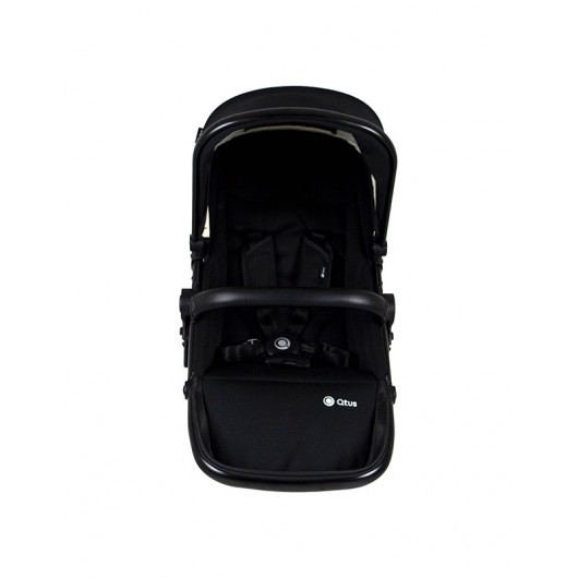 Poussette combinée Qtus DuetPro Plein Noir - Cadre noir 2020 - Coque Cybex Aton 5 Deep Black