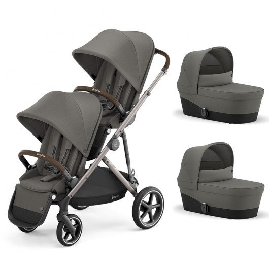 Poussette double évolutive Cybex Gazelle S - 2 nacelles Soho Grey - Châssis  Black
