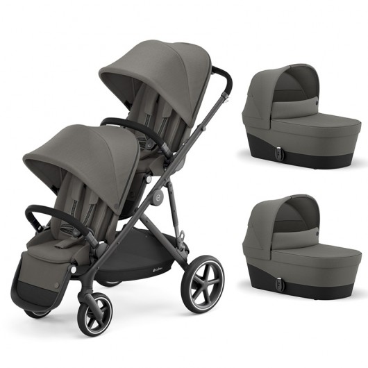 Poussette double évolutive Cybex Gazelle S - 2 nacelles Soho Grey - Châssis  Taupe