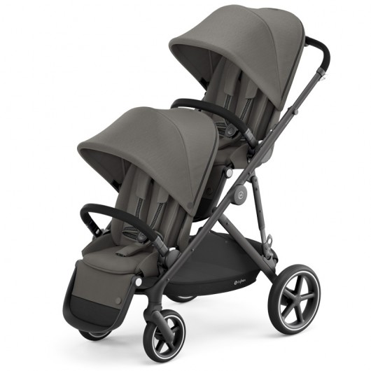Poussette double évolutive Cybex Gazelle S - 2 nacelles Soho Grey - Châssis  Black