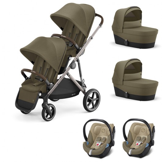 Poussette double évolutive Cybex Gazelle S - 2 nacelles Soho Grey - Châssis  Taupe