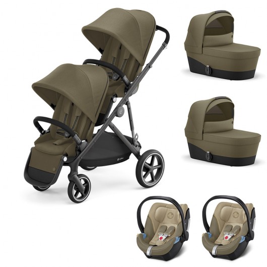 Poussette double évolutive Cybex Gazelle S - 2 nacelles - 2 Coques Aton 5  Classic Beige - Châssis Black