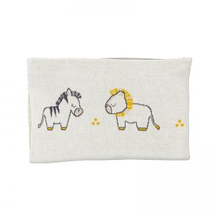 Couverture maille Sauthon pluche et pompon 80x100cm