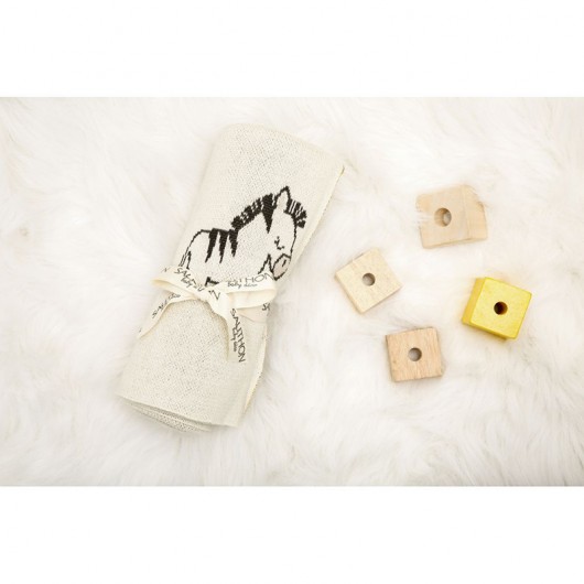 Couverture maille Sauthon pluche et pompon 80x100cm