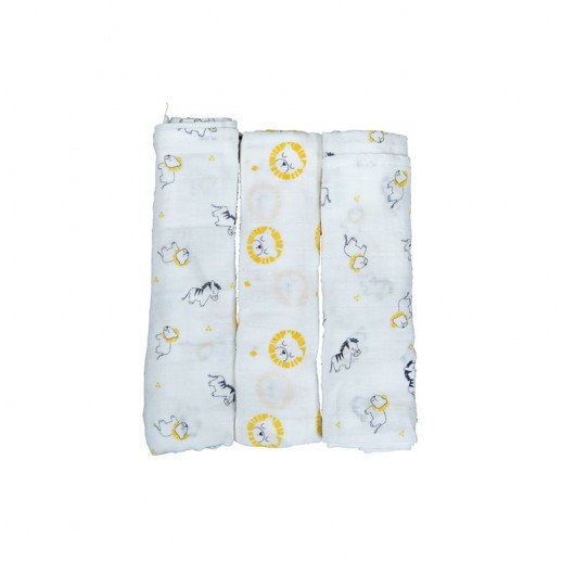 Lot de 3 langes Sauthon pluche et pompon 70 x 70 cm