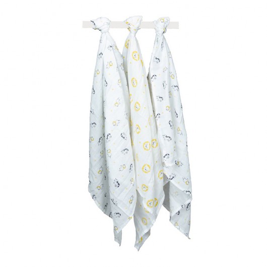 Lot de 3 langes Sauthon pluche et pompon 70 x 70 cm