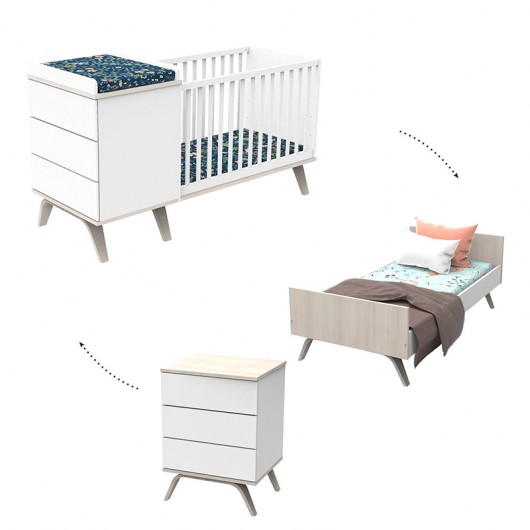 Lit bébé combiné 120x60 évolutif blanc Serena - Sauthon - La Place