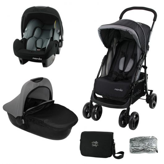 Poussette 3 En 1 Nania Texas Nacelle Flora Coque Beone Gris Sac A Langer Habillage Pluie