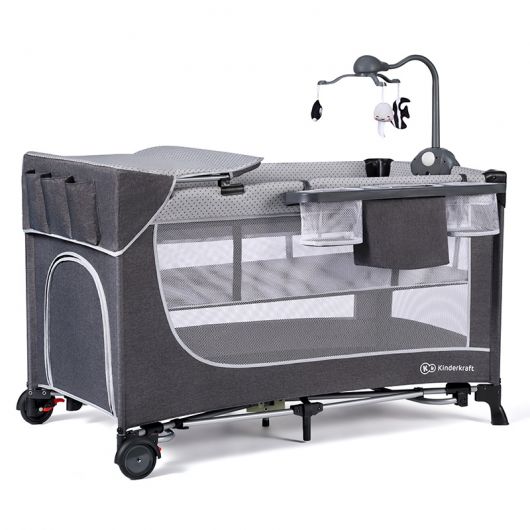 Lit parapluie Kinderkraft Leody Grey avec accessoires