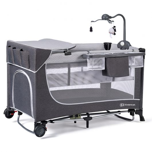 Lit parapluie Kinderkraft Leody Grey avec accessoires