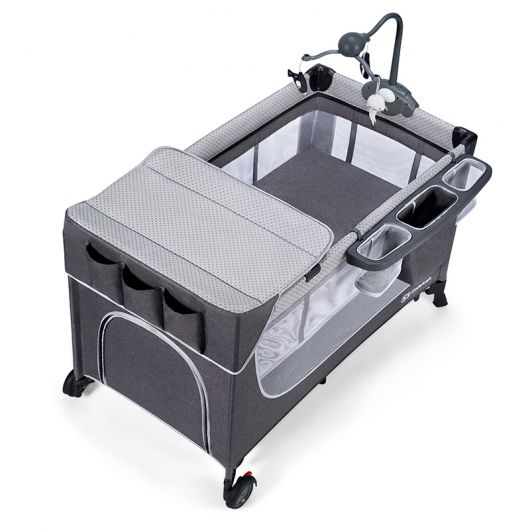 Lit parapluie Kinderkraft Leody Grey avec accessoires