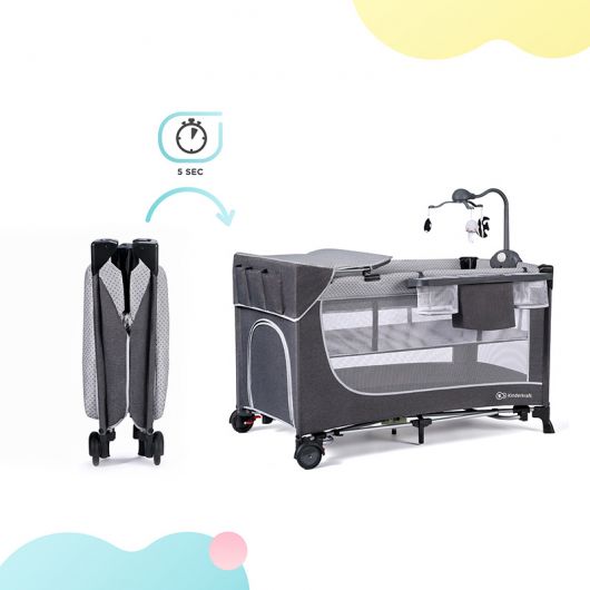 Lit parapluie Kinderkraft Leody Grey avec accessoires