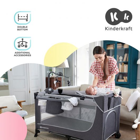 Lit parapluie Kinderkraft Leody Grey avec accessoires