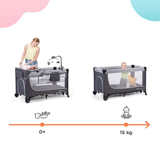 Lit parapluie Kinderkraft Leody Grey avec accessoires