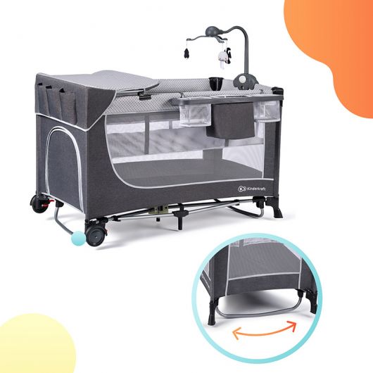 Lit parapluie Kinderkraft Leody Grey avec accessoires