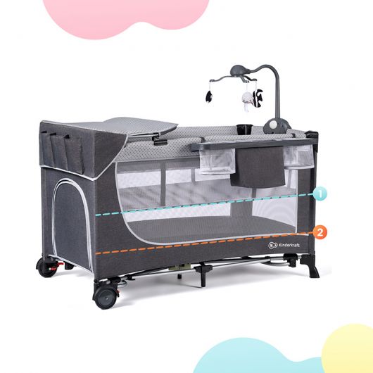 Lit parapluie Kinderkraft Leody Grey avec accessoires