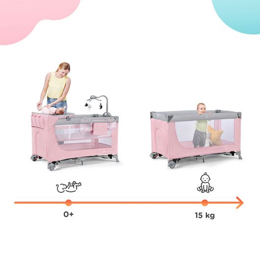 Lit parapluie Kinderkraft Leody Pink avec accessoires