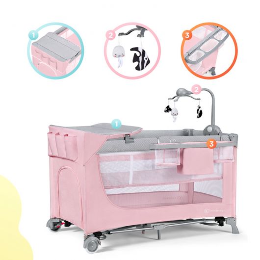 Lit parapluie Kinderkraft Leody Pink avec accessoires