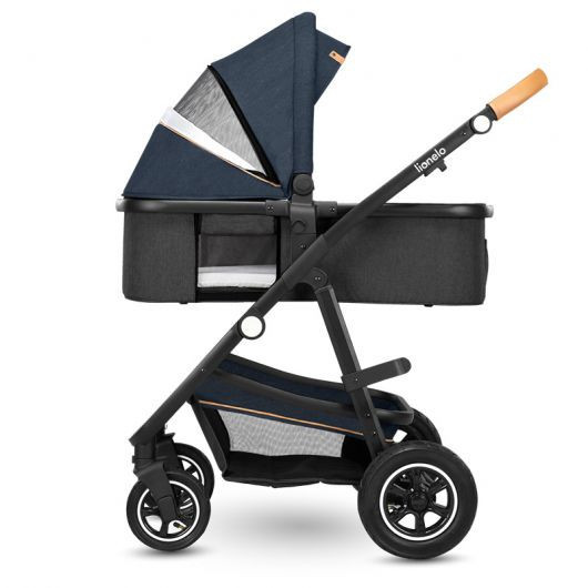 Poussette 3 en 1 Lionelo Amber - Nacelle Blue Navy - Coque Astrid Black Onyx